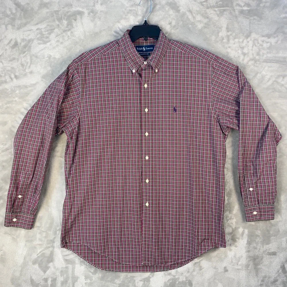 Ralph Lauren Classic‎ Fit Plaid Button Down Shirt Mens Large Purple